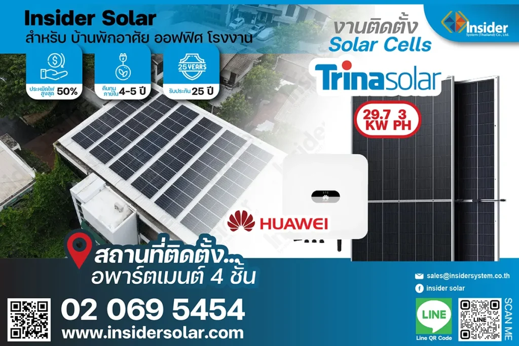 งานติดตั้งโซลาร์เซลล์/String Inverter 29.7kW(3เฟส) เดินสาย เซ็ตระบบ (อ ...